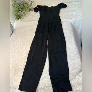 Black Off-Shoulder Wide-Leg Jumpsuit - Women